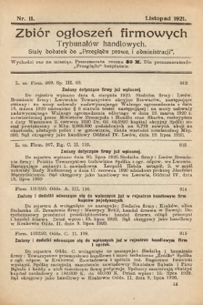 Zbiór ogłoszeń firmowych trybunałów handlowych : stały dodatek do „Przeglądu Prawa i Administracji”. 1921, nr 11