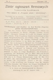Zbiór ogłoszeń firmowych trybunałów handlowych : stały dodatek do „Przeglądu Prawa i Administracyi”. 1911, nr 1