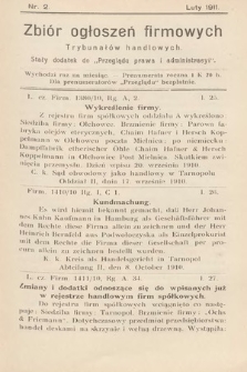 Zbiór ogłoszeń firmowych trybunałów handlowych : stały dodatek do „Przeglądu Prawa i Administracyi”. 1911, nr 2
