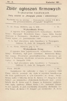 Zbiór ogłoszeń firmowych trybunałów handlowych : stały dodatek do „Przeglądu Prawa i Administracyi”. 1911, nr 4