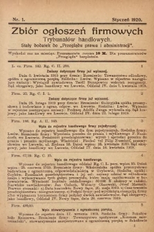 Zbiór ogłoszeń firmowych trybunałów handlowych : stały dodatek do „Przeglądu Prawa i Administracji”. 1920, nr 1