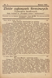 Zbiór ogłoszeń firmowych trybunałów handlowych : stały dodatek do „Przeglądu Prawa i Administracji”. 1920, nr 3