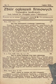 Zbiór ogłoszeń firmowych trybunałów handlowych : stały dodatek do „Przeglądu Prawa i Administracji”. 1920, nr 7