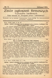 Zbiór ogłoszeń firmowych trybunałów handlowych : stały dodatek do „Przeglądu Prawa i Administracji”. 1920, nr 11