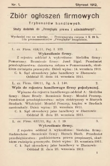 Zbiór ogłoszeń firmowych trybunałów handlowych : stały dodatek do „Przeglądu Prawa i Administracyi”. 1912, nr 1