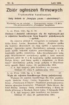 Zbiór ogłoszeń firmowych trybunałów handlowych : stały dodatek do „Przeglądu Prawa i Administracyi”. 1912, nr 2
