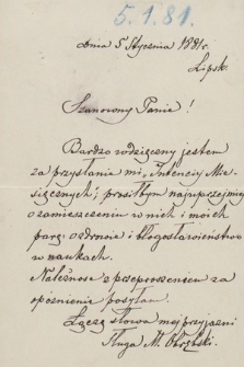 Korespondencja Leona Mańkowskiego z lat 1871-1909. T. 5, r. 1881