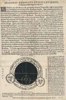 Ioannes Broscivs Cvrzeloviensis, Ordinarius Astrologus, Lectori S.