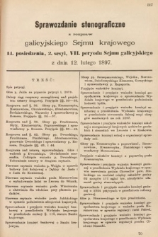 [Kadencja VII, sesja II, pos. 14] Sprawozdanie Stenograficzne z Rozpraw Galicyjskiego Sejmu Krajowego. 14. Posiedzenie 2. Sesyi VII. Peryodu Sejmu Galicyjskiego