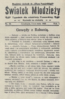 Światek Młodzieży : tygodnik dla młodzieży pomorskiej. 1922, nr 15