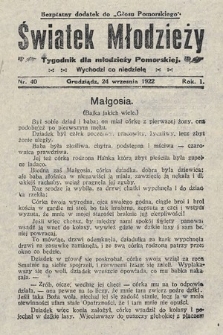 Światek Młodzieży : tygodnik dla młodzieży pomorskiej. 1922, nr 40
