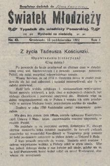 Światek Młodzieży : tygodnik dla młodzieży pomorskiej. 1922, nr 43