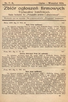 Zbiór ogłoszeń firmowych trybunałów handlowych : stały dodatek do „Przeglądu Prawa i Administracji”. 1924, nr 7-9