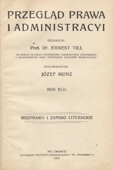 Przegląd Prawa i Administracji : rozprawy i zapiski literackie. 1917