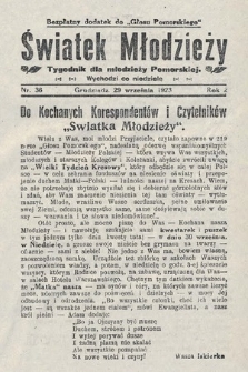 Światek Młodzieży : tygodnik dla młodzieży pomorskiej. 1923, nr 36