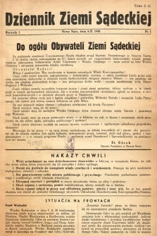 Dziennik Ziemi Sądeckiej. 1945, nr 1