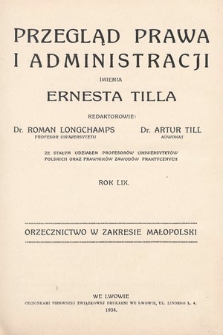 Przegląd Prawa i Administracji imienia Ernesta Tilla : orzecznictwo w zakresie Małopolski. 1934