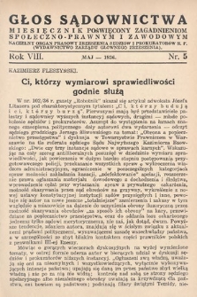 Głos Sądownictwa : miesięcznik poświęcony zagadnieniom społeczno-prawnym i zawodowym. 1936, nr 5