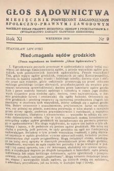 Głos Sądownictwa : miesięcznik poświęcony zagadnieniom społeczno-prawnym i zawodowym. 1939, nr 9