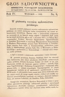 Głos Sądownictwa : miesięcznik poświęcony zagadnieniom społeczno-prawnym i zawodowym. 1932, nr 9