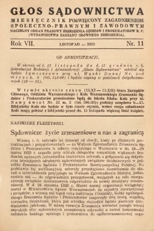 Głos Sądownictwa : miesięcznik poświęcony zagadnieniom społeczno-prawnym i zawodowym. 1935, nr 11