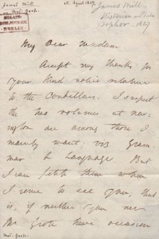 Brief an Mrs. Grote 1827 Blatt mi Aufzeichnung über Burke and Carlyles Benerkungen