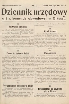 Dziennik Urzędowy C. i K. Komendy Obwodowej w Olkuszu. 1915, nr 2