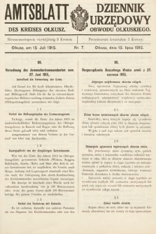 Amtsblatt des Kreises Olkusz = Dziennik Urzędowy Obwodu Olkuskiego. 1915, nr 7