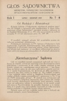 Głos Sądownictwa : miesięcznik poświęcony zagadnieniom społeczno-prawnym i zawodowym. 1929, nr 7-8