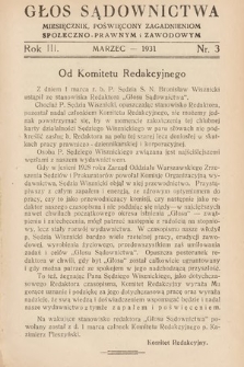 Głos Sądownictwa : miesięcznik poświęcony zagadnieniom społeczno-prawnym i zawodowym. 1931, nr 3