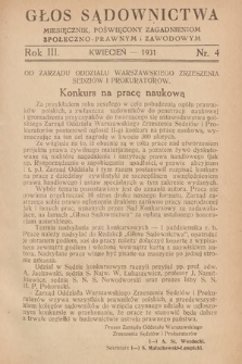 Głos Sądownictwa : miesięcznik poświęcony zagadnieniom społeczno-prawnym i zawodowym. 1931, nr 4