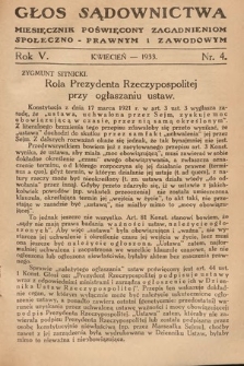 Głos Sądownictwa : miesięcznik poświęcony zagadnieniom społeczno-prawnym i zawodowym. 1933, nr 4