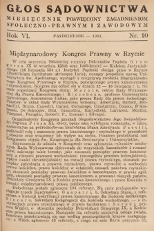 Głos Sądownictwa : miesięcznik poświęcony zagadnieniom społeczno-prawnym i zawodowym. 1934, nr 10