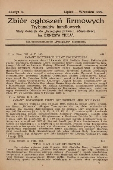 Zbiór ogłoszeń firmowych trybunałów handlowych : stały dodatek do "Przeglądu Prawa i Administracji im. Ernesta Tilla". 1929, z. 3