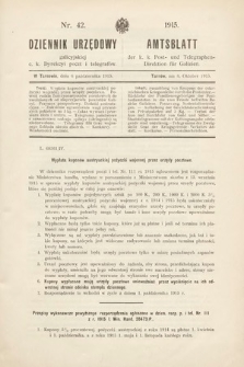 Dziennik Urzędowy Galicyjskiej c. k. Dyrekcyi Poczt i Telegrafów. 1915, nr 42