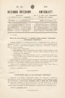 Dziennik Urzędowy Galicyjskiej c. k. Dyrekcyi Poczt i Telegrafów. 1915, nr 43