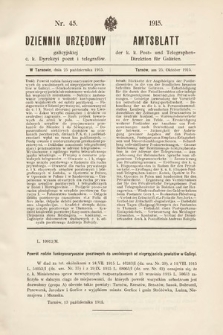 Dziennik Urzędowy Galicyjskiej c. k. Dyrekcyi Poczt i Telegrafów. 1915, nr 45