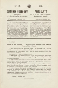 Dziennik Urzędowy Galicyjskiej c. k. Dyrekcyi Poczt i Telegrafów. 1915, nr 47