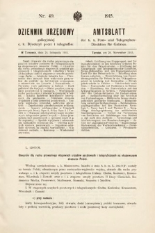 Dziennik Urzędowy Galicyjskiej c. k. Dyrekcyi Poczt i Telegrafów. 1915, nr 49