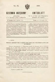 Dziennik Urzędowy Galicyjskiej c. k. Dyrekcyi Poczt i Telegrafów. 1915, nr 52
