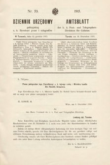 Dziennik Urzędowy Galicyjskiej c. k. Dyrekcyi Poczt i Telegrafów. 1915, nr 53