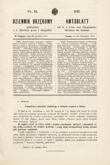 Dziennik Urzędowy Galicyjskiej c. k. Dyrekcyi Poczt i Telegrafów. 1915, nr 54