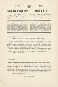 Dziennik Urzędowy Galicyjskiej c. k. Dyrekcyi Poczt i Telegrafów. 1915, nr 56