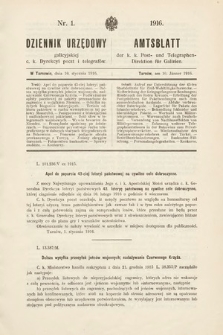 Dziennik Urzędowy Galicyjskiej c. k. Dyrekcyi Poczt i Telegrafów. 1916, nr 1