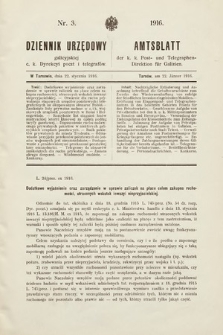 Dziennik Urzędowy Galicyjskiej c. k. Dyrekcyi Poczt i Telegrafów. 1916, nr 3