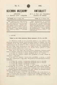 Dziennik Urzędowy Galicyjskiej c. k. Dyrekcyi Poczt i Telegrafów. 1916, nr 6