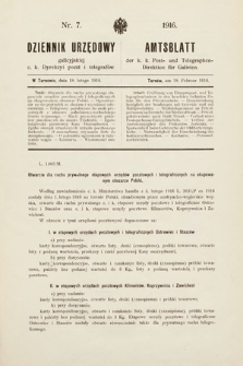 Dziennik Urzędowy Galicyjskiej c. k. Dyrekcyi Poczt i Telegrafów. 1916, nr 7