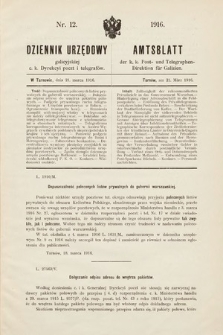 Dziennik Urzędowy Galicyjskiej c. k. Dyrekcyi Poczt i Telegrafów. 1916, nr 12