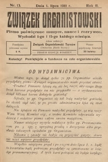 Związek Organistowski : pismo poświęcone muzyce, nauce i rozrywce. 1911, nr 13
