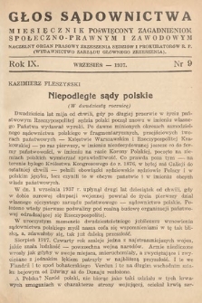 Głos Sądownictwa : miesięcznik poświęcony zagadnieniom społeczno-prawnym i zawodowym. 1937, nr 9